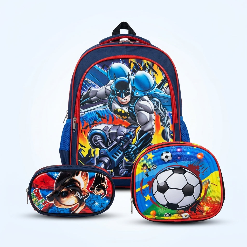 Kids 3D School Bag Set - 3 in 1 Backpack, Lunch Bag & Pencil Pouch