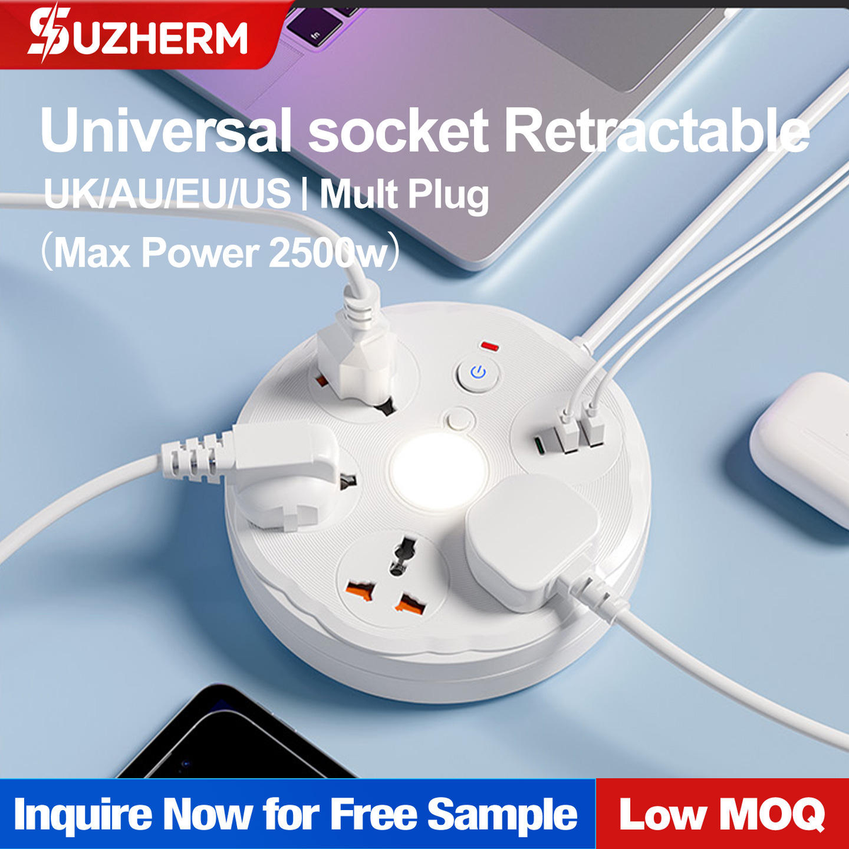 ⚡ A107 2500W Multi-Functional Power Socket with USB Ports | 3M Cable