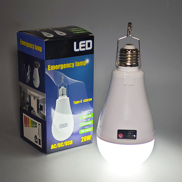 💡 20W Rechargeable Emergency LED Bulb | 3 Light Modes with Hanging Hook